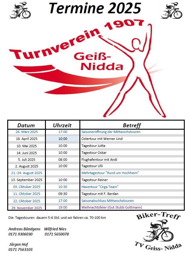 Der Terminplan mit den geplanten Veranstaltungen.